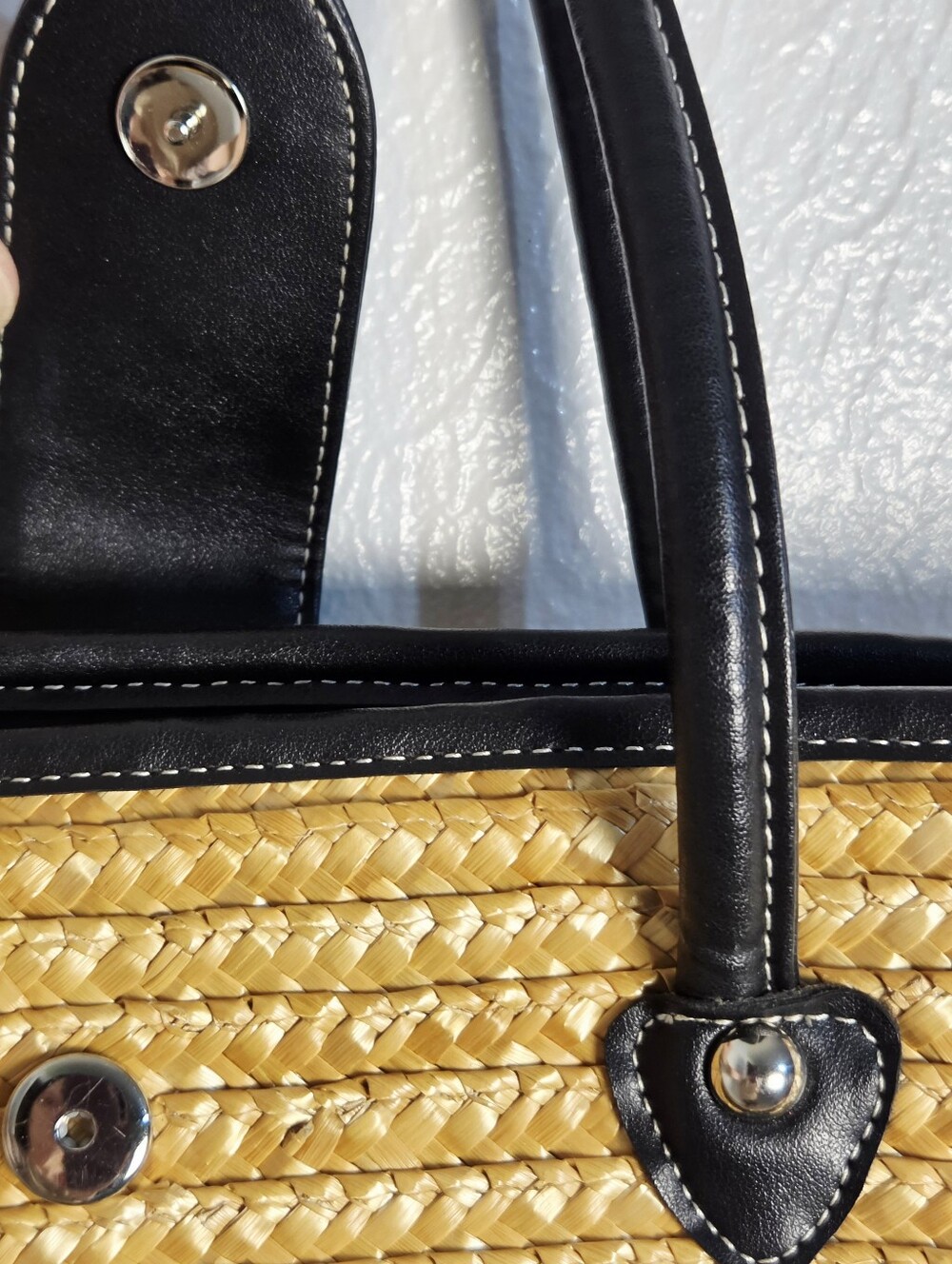 Black & Natural Straw Tote Bag with Leather Handles - Picture 7 of 8